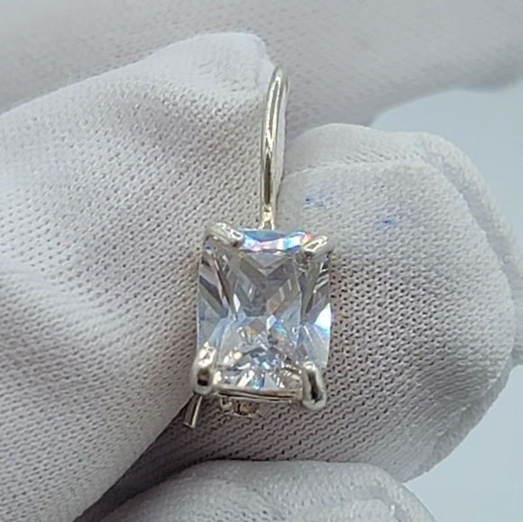 Silver 925 Earrings Rectangular Crystal Leverback Earrings #1208 - Picture 8 of 14